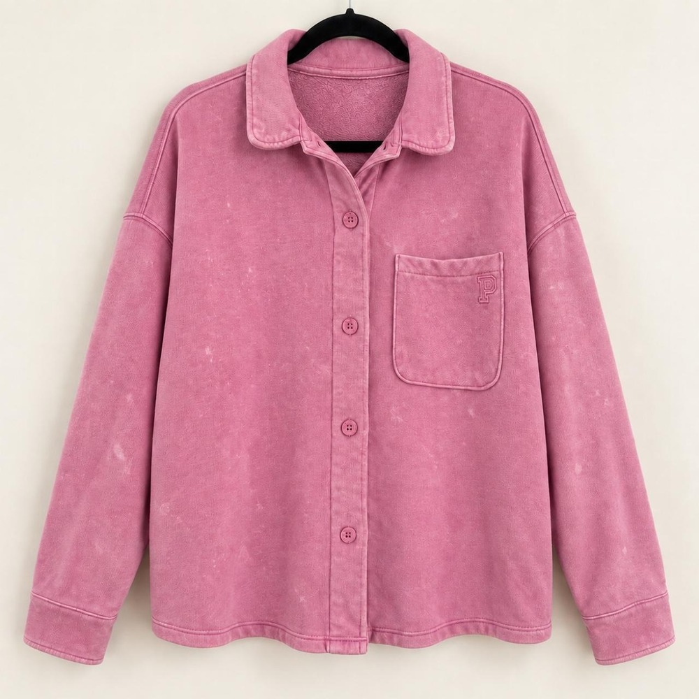 PINK by Victoria's Secret Oversized Pink Fleece Button-Up — XL